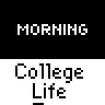 A 5x5 contact sheet of pixel art frames showing a college life-themed animated icon with classroom, hallway, and dorm scenes across morning, afternoon, and night segments.