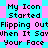 Pixelated text on a cyan and pink checkered background with repeated phrases in black block letters.