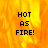 A pixelated image with fiery orange and yellow background displaying 'HOT AS FIRE!' text in black block letters, partially overlaid by a gray rectangle.