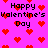 Pixelated pink background with red hearts and black text reading "Happy Valentine's Day" in multiple positions.