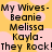 Yellow background with pink cloud shapes, black pixelated text listing names and 'They Rock!' in two identical