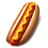 Pixelated hot dog with mustard in a bun, surrounded by text reading 'Hot dog is Happy b/c He's Jammed', 'Between Two buns!', and '<33' on black background.