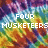 Pixelated image with rainbow tie-dye background displaying text elements including 'FOUR MUSKETEERS', 'Julia Jenna Dani Nicole', 'Best Friends Forever', and two of X's