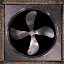 Four circular metallic fan icons arranged in a , each with four blades showing slight variations in rotation and shading