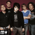 Animated contact sheet of three frames showing a group of people in black and blue shirts against a maroon background with text overlays reading "my," "CHEMICAL," and "ROMANCE."