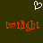 A dark green background features a white pixelated heart symbol above two red pixelated 'twilight' texts with slight variations in letter shapes.