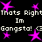 Pixelated text and pink stars on black background, repeating 'Thats Right Im Gangsta! (3' with star placements shifting across frames.