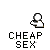 Pixel art of 25 distinct buddy icons with 'CHEAP SEX' text below each, featuring white, blue, red, and yellow figures in various poses against gray background