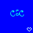 Two identical pixelated cyan 'C&C' symbols on a solid blue background, each with a white heart below.