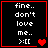 Four identical black square with red borders display white text 'fine.. don't love me.. >:[', each contains a red heart symbol
