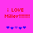 Pixelated red text on bright pink background reads 'i LOVE Miller!!!!!!!' with blue and purple heart symbols below.