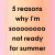 A static image with three vertical of text on a peach background, each containing numbered reasons about summer readiness and Vermont experiences