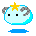 A 4-frame pixel art contact sheet of a light blue cartoon character with black eyes, gray horns, and a star on its head, showing color variations in the star and base shape across frames.