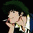 Pixelated anime-style character with green hair holding a cigarette, next to stylized text on black background.