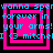 Pixelated cyan text reads "wanna sper forever in your arms! I <3 mitchel" over pink and black concentric squares on a black background.