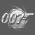 Animated sequence showing a 007 logo transitioning from dark gray to light gray, with Pierce Brosnan's face appearing and fading across frames.