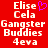 Red background with white pixelated text reading 'Elise Cela Gangster Buddies 4eva' and a purple heart symbol above 'Elise' on the left side.