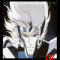 Anime character with white hair and blue armor performs a glowing attack animation against dark background.