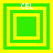 Four green and yellow square frames with 'CEL' text at top, each showing different nested square arrangements.