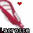 A pixelated red lacrosse stick with white accents appears in a of , each containing the word "Lacrosse" and a small red heart above or below it