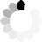 A circular icon with a white center and gray petal-like segments surrounding it, featuring a black pixel cluster that shifts position across frames.