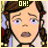 Pixelated cartoon character with brown pigtails and blue eyes, showing six distinct facial expressions with text overlays.