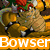 Four pixelated depictions of Bowser from Super Mario games, each with 'Bowser' text in different colors and backgrounds.