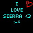 Pixelated cyan text and symbols on black background with red heart symbol above 'LOVE' in left
