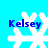 Four white snowflake icons with blue text 'Kelsey' on a cyan background, arranged in a