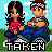 Pixelated 48x48 static buddy icon featuring two cartoon characters standing side-by-side with a grassy field and blue sky background, with the word "TAKEN" in large block letters at the bottom.