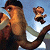 Pixelated image of a person with long hair wearing a dark cap and brown jacket, holding a small object near their face, with a smaller duplicate figure in the background.