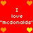 Red background with white text "I love 'mcdonalds'" repeated twice, surrounded by orange and yellow pixel hearts in a pattern