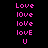Pixelated pink text 'Love', 'IOve', 'love', and 'U' arranged in a on black background with white rectangular highlights