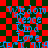 Blue text on red and green checkered background with visible pixelation artifacts.