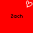Red background with white pixelated heart symbol above two black text instances of 'Zach' in a