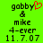 Green background displays text 'gobby & mike 4-ever 11.7.07' with a red pixelated heart symbol above the ampersand in one view.