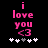 Pixelated pink text 'i love you <3' on black background with white and gray star icons below, showing animation