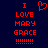 Red pixelated text and symbols on dark blue background, with heart symbol above 'I LOVE MARY GRACE' repeated twice.