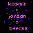 Pixelated text displays 'kasmir + jordan = bff<33' in pink on black with purple speckles, repeated across three with slight animation changes