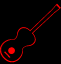 Red outline of a guitar with a circular sound hole and a vertical red bar on black background, showing animation changes across frames.