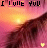 A pixelated image with 'I LOVE YOU' text at top and bottom, a warm sunset background, and yellow hearts animating in sequence.