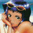 A pixelated anime-style character with blue hair and goggles on head, wearing a swimsuit-like top, holding hands near face against beach background; adjacent black panel shows "Anime IM" text in white pixel art style.