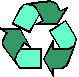 Five green and cyan recycling symbols on gray background; four display text: REDUCE, REUSE, RECYCLE, and one empty.