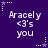 Purple background with white text 'Aracely <3's you' repeated in a pattern, surrounded by white and purple star-shaped pixel decorations