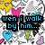 Pixelated image with colorful hearts and text blocks reading 'wen i walk by him...', 'i sometimes wonder if', and 'his heart pounds as fast as mine' on a patterned background.