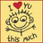Pixelated cartoon face with heart above head, surrounded by text on yellow background and red text