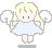 Pixelated angel with blonde pigtails, light blue dress, and white wings against gray background; four variations show different wing positions.