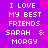 Pixelated text on a purple-pink gradient background with repeated phrases and names.