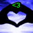 Four heart-shaped hand gestures with a <3 symbol in different colors against a blue and white background.