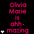 Black background with pink text reading "Olivia Marie is ahmazing" and white star symbols appearing in increasing quantities across three